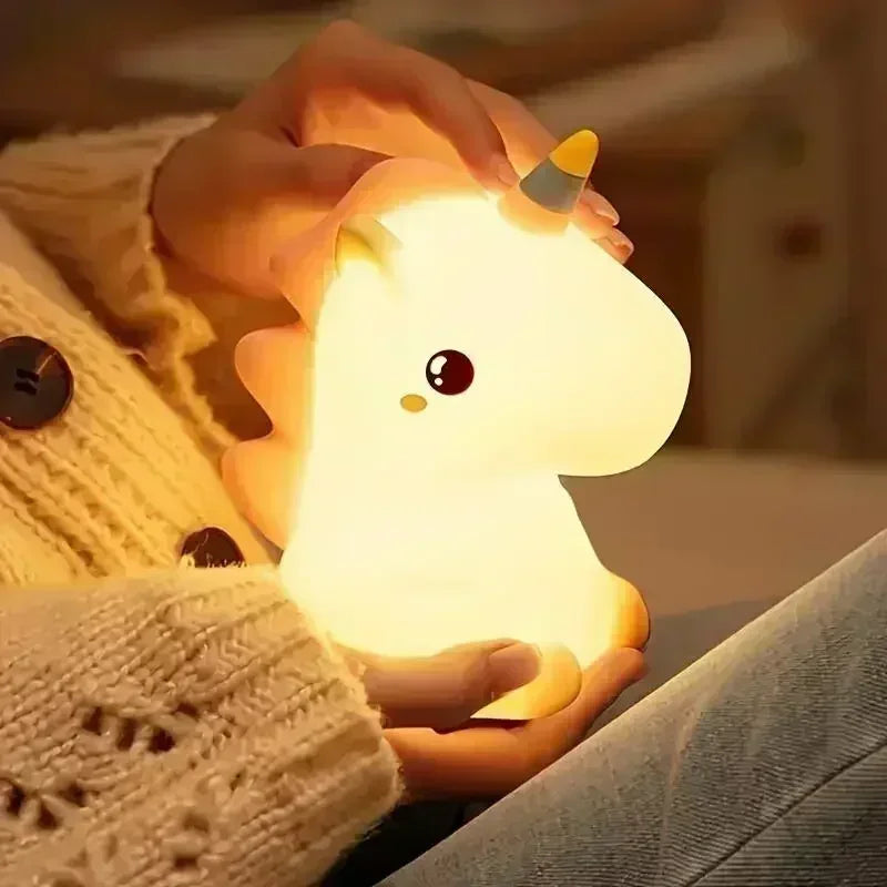 【Perfect Christmas Gift】Adorable Unicorn Silicone Night Light – USB Rechargeable 3-Level Dimmable Touch Lamp