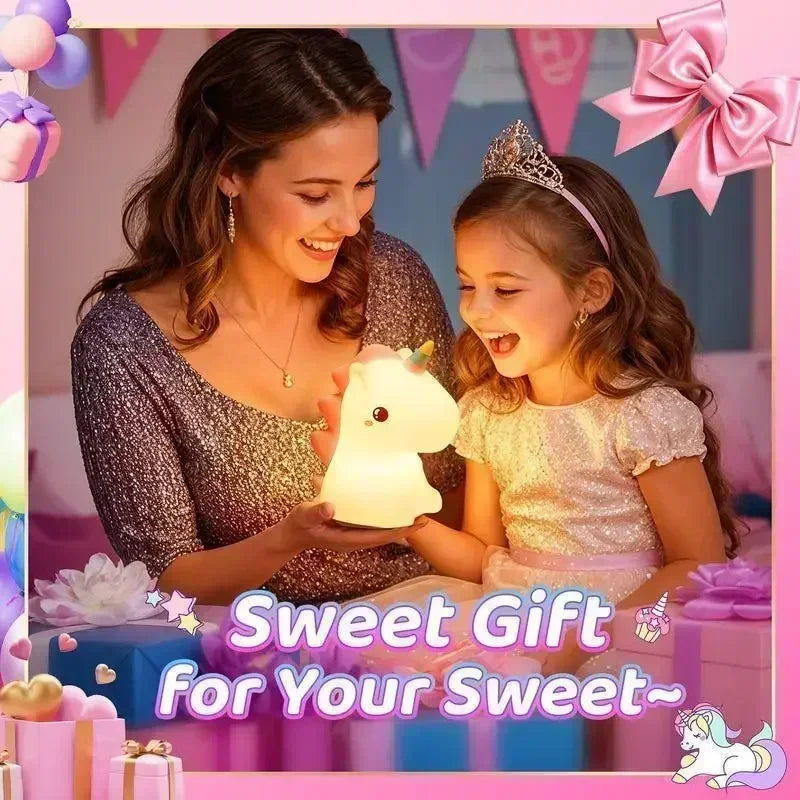 【Perfect Christmas Gift】Adorable Unicorn Silicone Night Light – USB Rechargeable 3-Level Dimmable Touch Lamp
