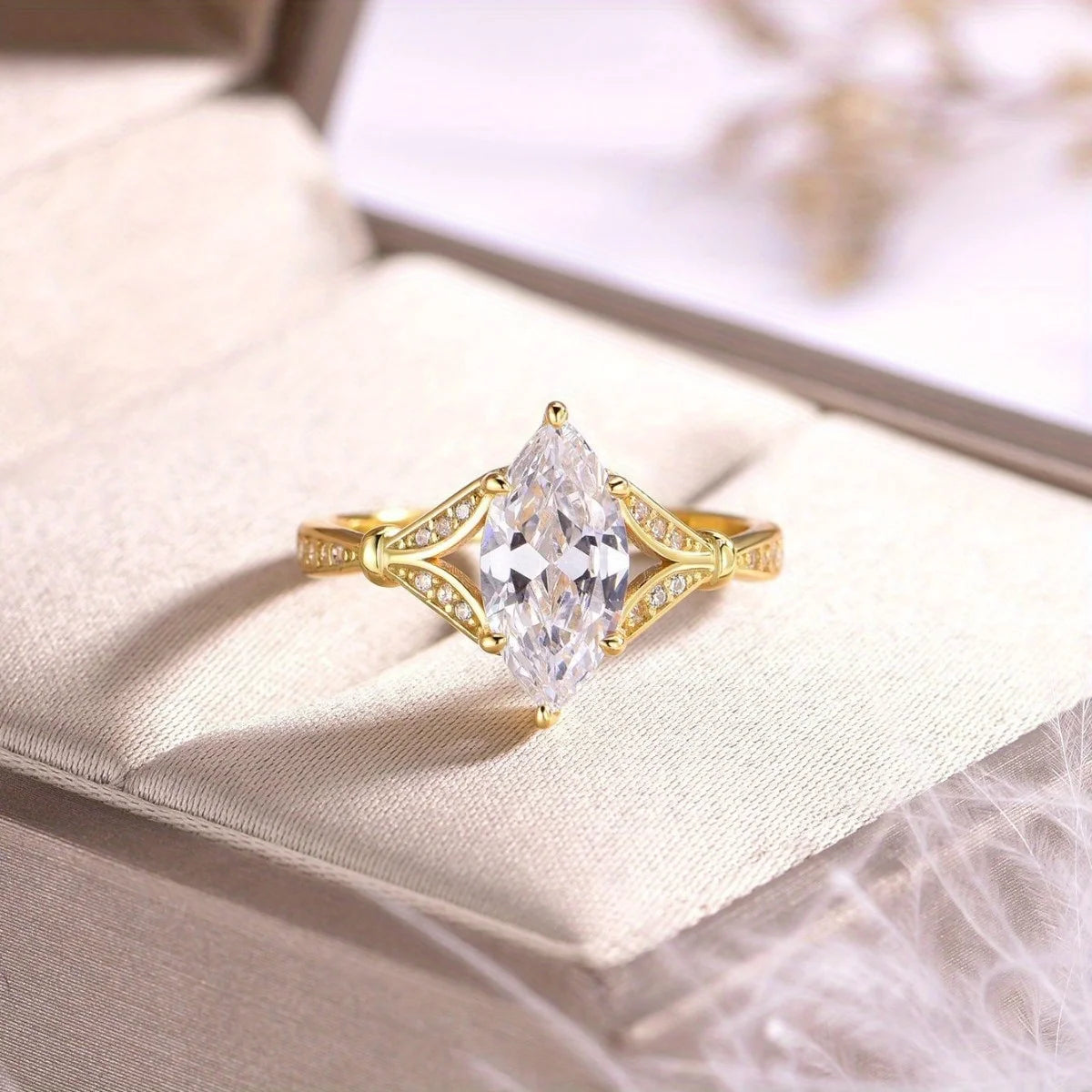 925 Silver 2CT Marquise Moissanite Ring Fine Jewelry Plated with 18k Gold Suitable for Gift Giving Anniversary Birthday Gift