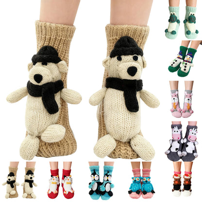 Women'S Thick Knit Proof Warm Casual Floor Carpet Socks Non-Slip Foot Warmer Snow Funny Cute Cartoon Animals Prints Socks 3d ﻿