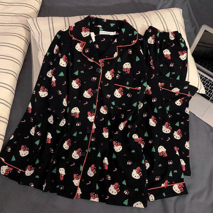 2Pcs/Set Christmas Hello Kitty Pajama Set Anime Cute Woman's - HORA GIFT