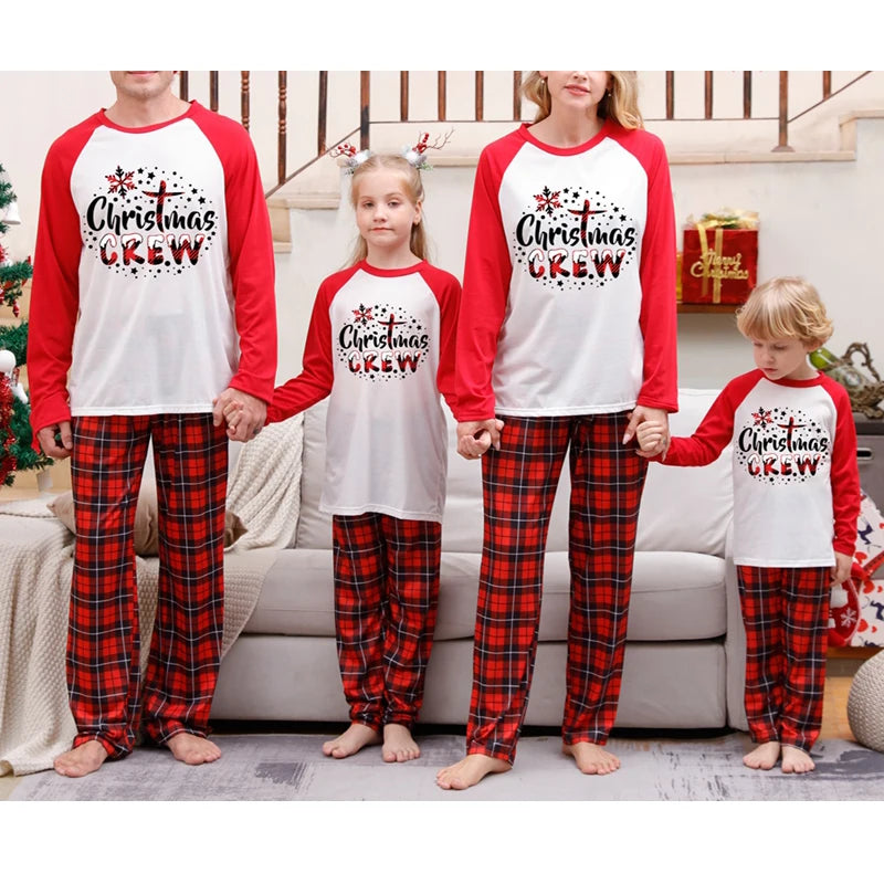 Christmas Family Matching Pajamas Set Long Sleeve Letter Print T-shirt with Plaid Pants Sleepwear Loungewear for the Whole