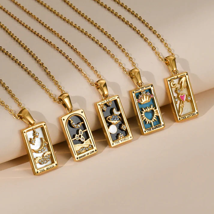 Original Zirconia Tarot Card Necklace .. Stainless Steel Jewelry