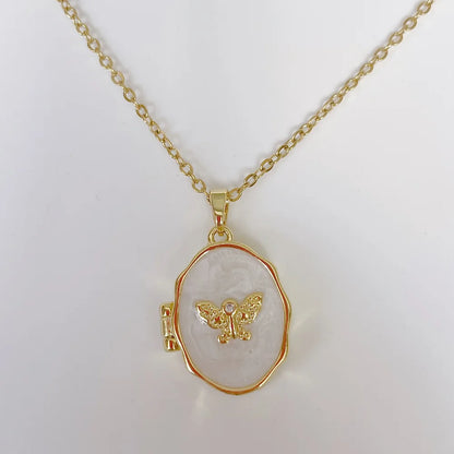 Vintage Rectangular Pendant Necklace with Enamel Floral Design in Stainless Steel