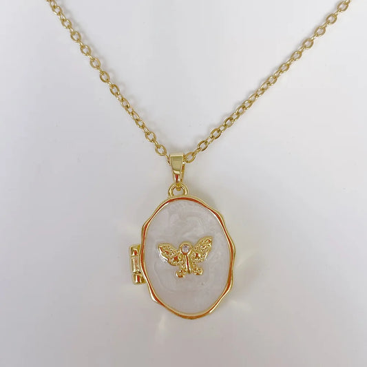 Vintage Rectangular Pendant Necklace with Enamel Floral Design in Stainless Steel