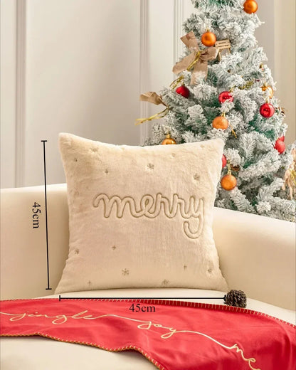Simple Pillow Case Plush Christmas Embroidered Cushion Cover Soft Comfortable Festival Decorative New Year's Home Pillow Case