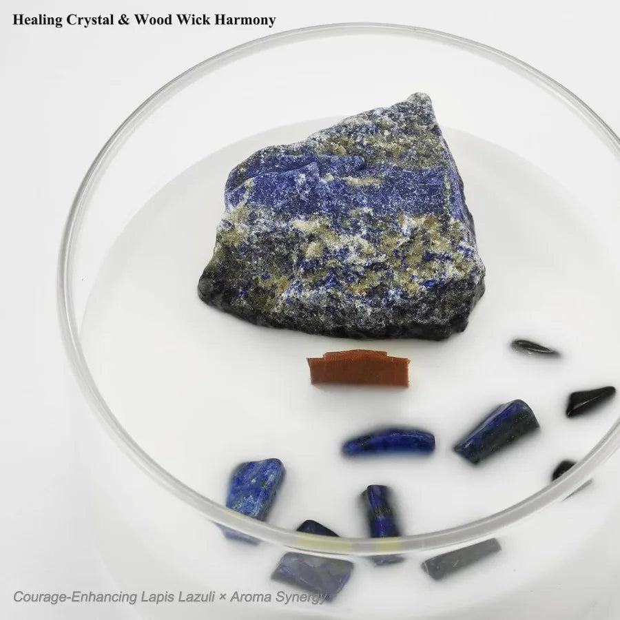 Luxury English Pear Freesia Soy Candle with Crackling Wood Wick and Healing Crystals for Relaxing Home Aromatherapy 55Hour NonT