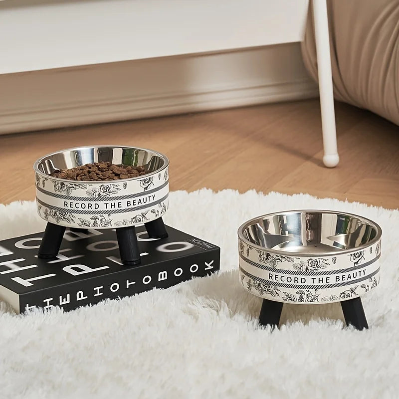 1pcsElevated stainless steel cat bowl with neck protection design - anti slip, anti pointed feeding tray for cats, cat food bowl