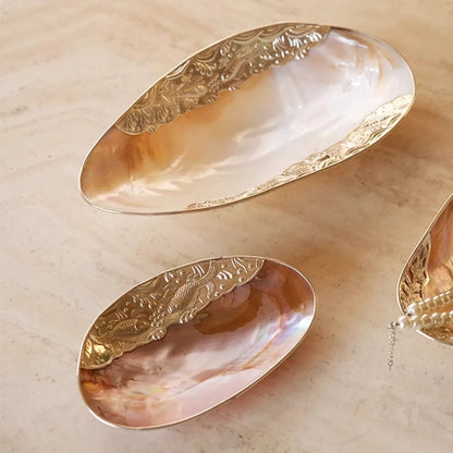 1pc Handmade Retro Shell Tray, Jewelry Dish & Decorative Bowl,  for Luxury Home Decor