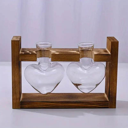 Heart Hydroponic Plant Vases Glass Vase Wooden Frame Terrarium Vase - HORA GIFT