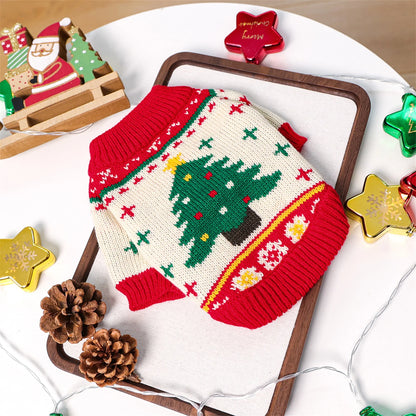 Christmas Reindeer Dog Sweater Winter Holiday Pet Clothes for Small Dogs Girl Boy Festive Xmas Tree Design Cozy Knit Warm Coat
