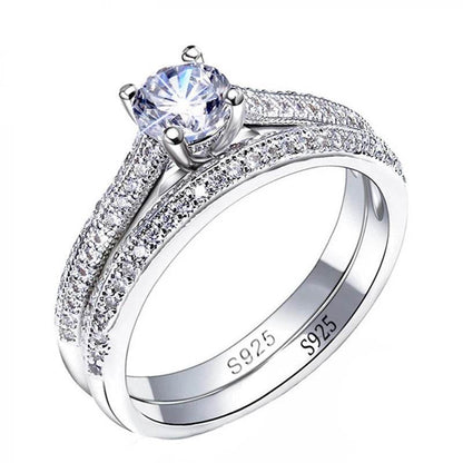 1 pair Vintage Halo 925 Sterling Silver Wedding Ring Set - HORA GIFT