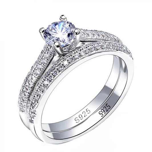 1 pair Vintage Halo 925 Sterling Silver Wedding Ring Set - HORA GIFT