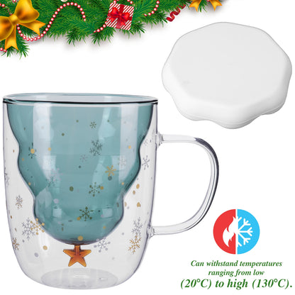 Christmas Tree Snow Scene Cup & Handle Christmas Clear Tree Coffee Mug Star Water Cup Valentine's Day Birthday New Year Gift