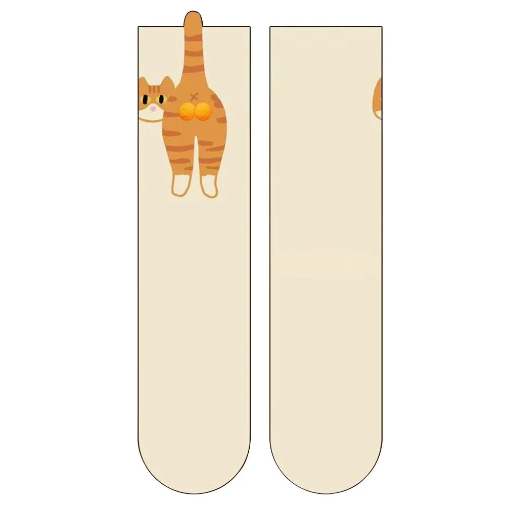 2/1Pair Funny Cotton Socks with Balls Soft Cotton Socks Breathable Cat Middle Tube Socks Novelty Gifts for Cat Lovers