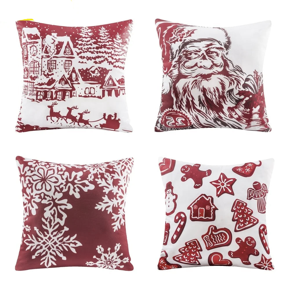 18x18 Christmas Throw Pillows Set of 4 Red White Embroidery Polyester Cushion Covers Hidden Zipper Machine Washable Home Decor