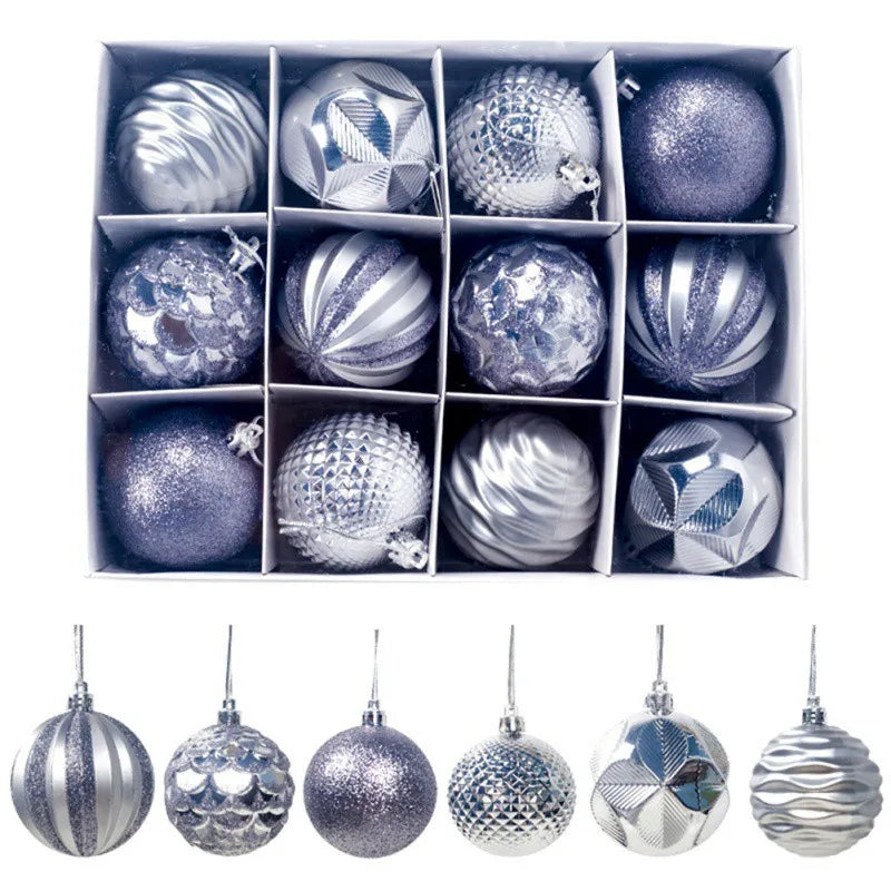 12pcs/set Christmas Round Balls Ornaments With Hanging Rope Christmas Tree Balls Pendant Navidad 2025 New Year Party Decorations
