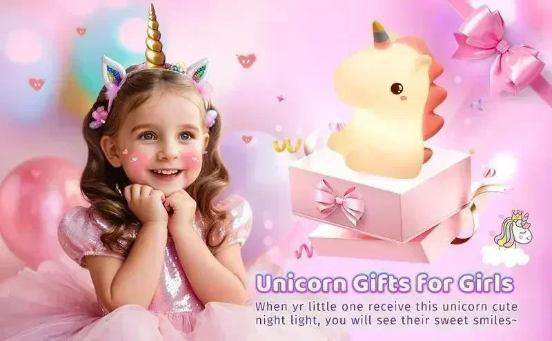 【Perfect Christmas Gift】Adorable Unicorn Silicone Night Light – USB Rechargeable 3-Level Dimmable Touch Lamp