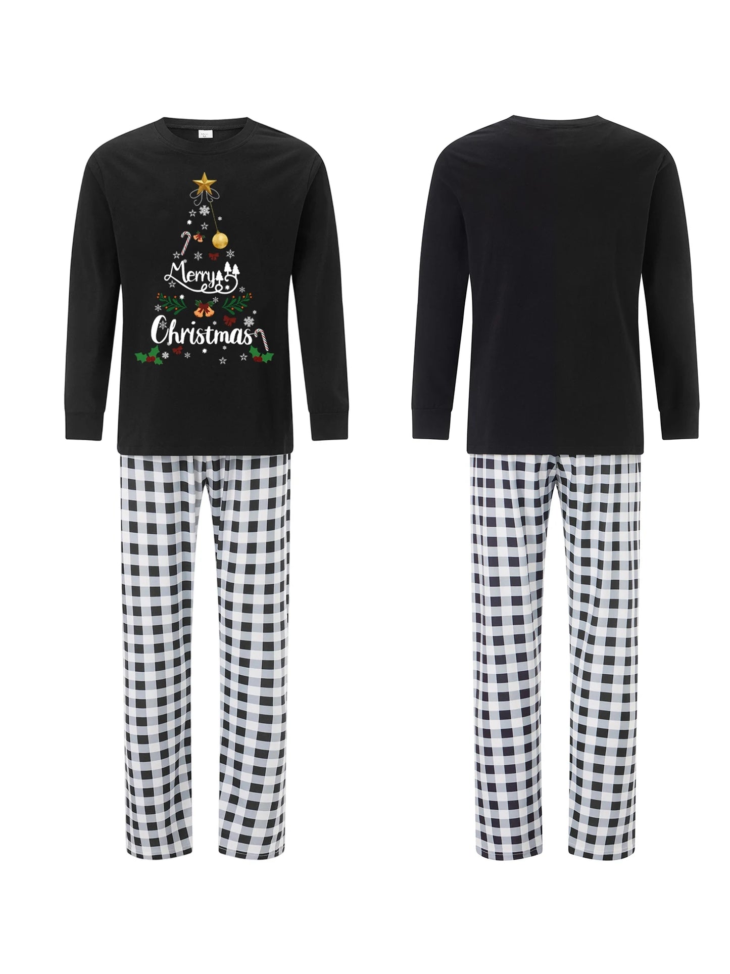 Matching Family Christmas Pajamas Set with Plaid and Letter Print Festive Holiday Sleepwear for Dad Mom and Kids Cozy PJs