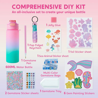 JOYFY Decorate Your Own Water Bottle Kits Mermaid DIY Gem Diamond Painting Crafts Arts for Girls Age 6+ Birthday Christmas