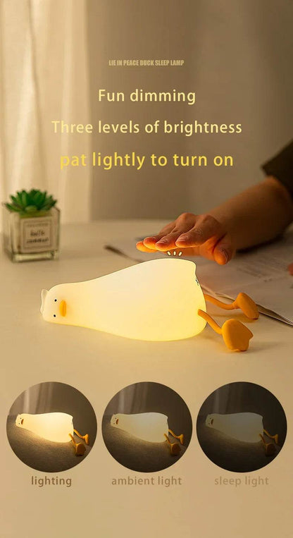 Rechargeable LED Night Light Cute Duck Silicone Patting Lamp Nursery Children Nightlights Home Bedside Room Decor Birthday Gift - HORA GIFT