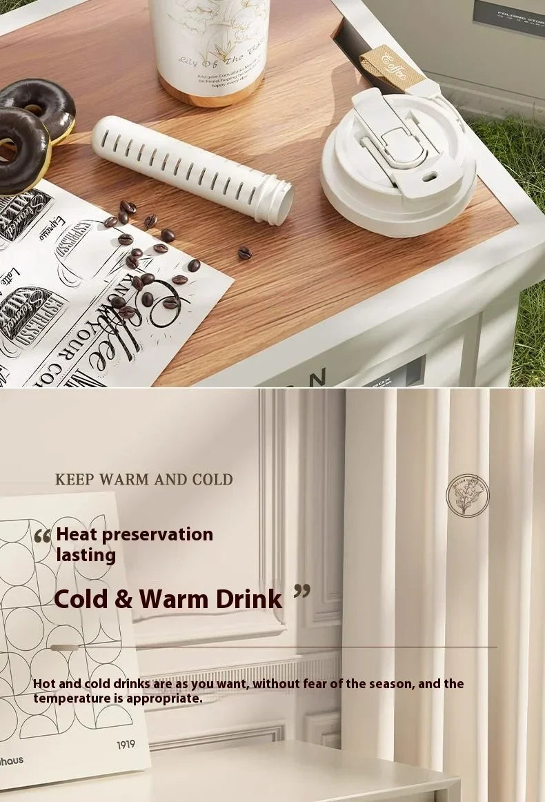 Lily Of The Valley Design Travel Portable Leakproof Coffee Cup Stainless Steel Insulated Bottle Cold Cup Handy Cup