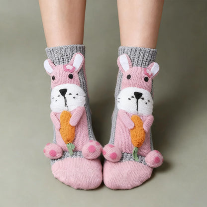 Women'S Thick Knit Proof Warm Casual Floor Carpet Socks Non-Slip Foot Warmer Snow Funny Cute Cartoon Animals Prints Socks 3d ﻿