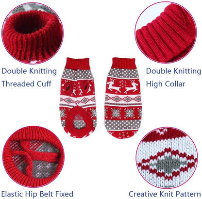 Christmas Dog Sweater Medium Large Dogs Reindeer Snowflake Knitted Sweater - HORA GIFT