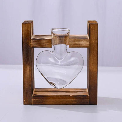 Heart Hydroponic Plant Vases Glass Vase Wooden Frame Terrarium Vase - HORA GIFT