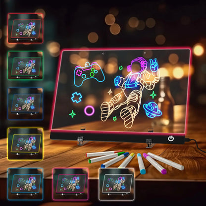 LED Note Board Night Light with 7 Colors & Flashing Mode Acrylic Dry Erase Drawing Board for Birthday/Holiday Gift office home