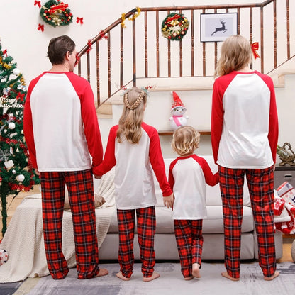 Christmas Family Matching Pajamas Set Long Sleeve Letter Print T-shirt with Plaid Pants Sleepwear Loungewear for the Whole