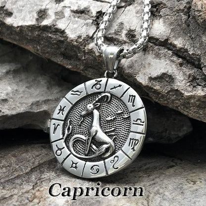 12 Constellation Zodian Signs Pendants Unique Design Horoscope Two-Sided Pendant Necklace for Men  Jewelry Birthday Gifts