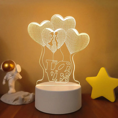 Romantic Love 3D Acrylic Led Lamp for Home Children's Night Light Table Lamp Birthday Party Decor Valentine's Day Bedside Lamp