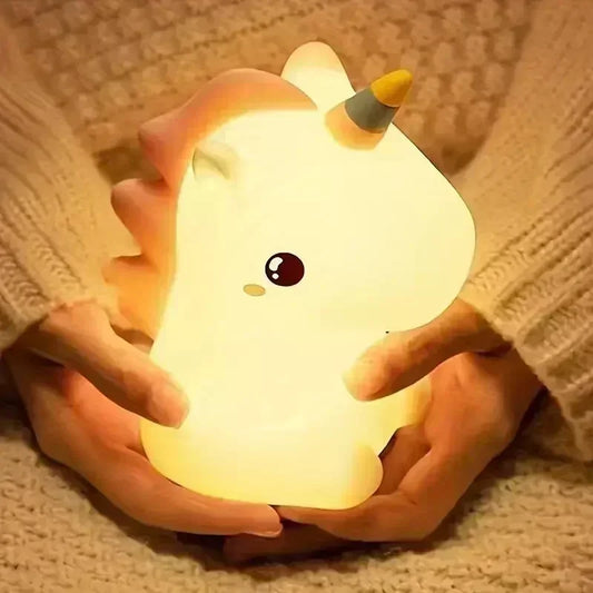 【Perfect Christmas Gift】Adorable Unicorn Silicone Night Light – USB Rechargeable 3-Level Dimmable Touch Lamp