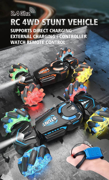 4WD RC stunt car rotation drift 2.4G wireless remote control car children's and boys sound and light toy car - HORA GIFT