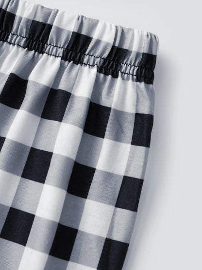 Matching Family Christmas Pajamas Set with Plaid and Letter Print Festive Holiday Sleepwear for Dad Mom and Kids Cozy PJs