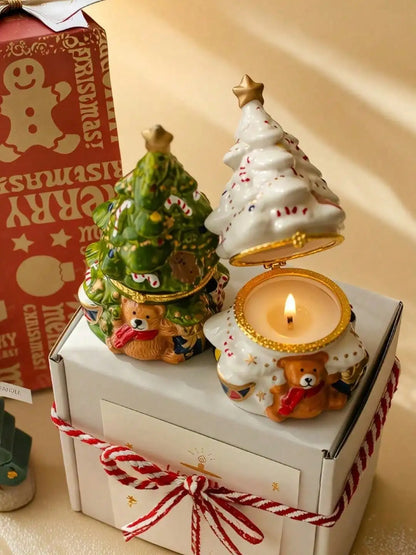 Holiday Tree Ceramic Candle – Hand-Painted Christmas Scented Candle