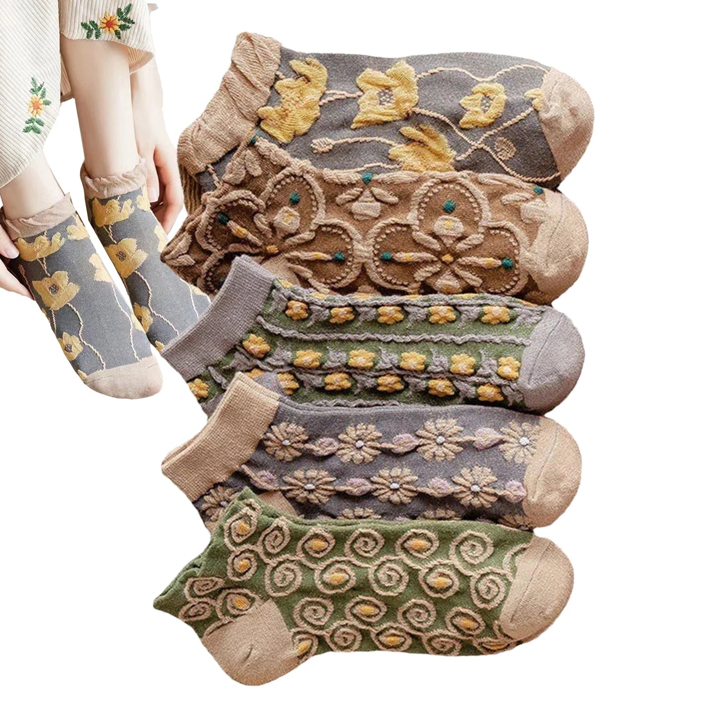 Christmas Socks 5Pairs Wool Socks Mid-tube Socks Fun Cute Socks With Santa Reindeer Pattern Women's Christmas Theme Gift Box