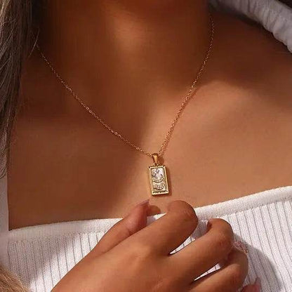 YILUOCD Original Zirconia Tarot Card Necklace Classic Tarot Queen Lover Magician Moon Wealth Amulet Stainless Steel Jewelry - HORA GIFT