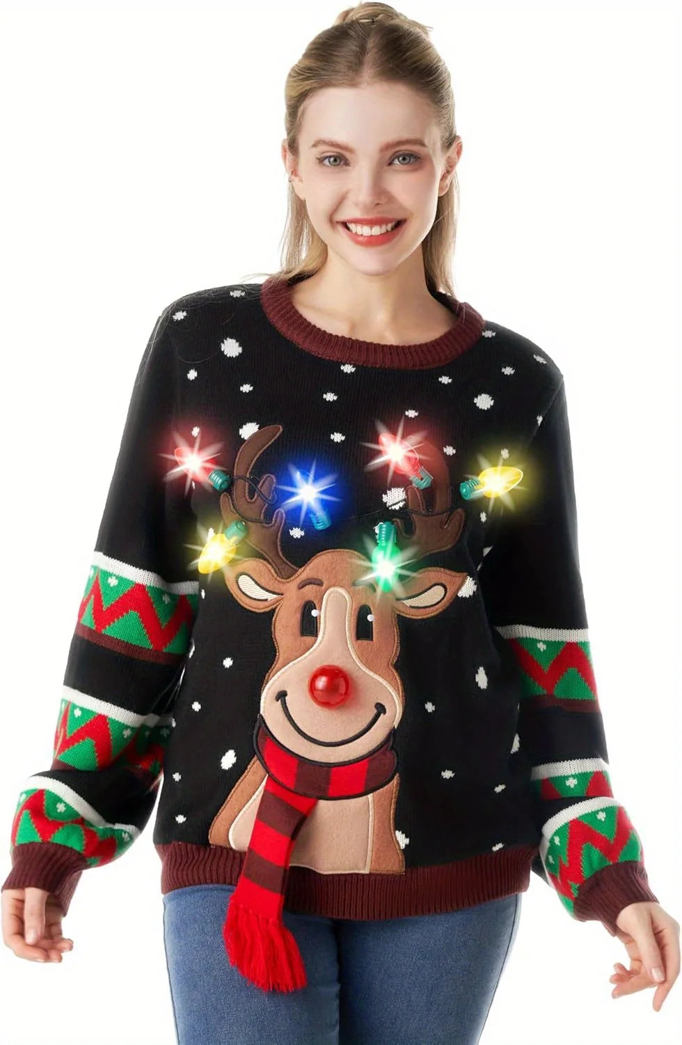JOYFY Womens LED Light Up Christmas Sweater Christmas Ugly Sweater with Light Bulbs for Women Christmas Gift