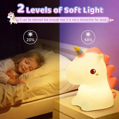 【Perfect Christmas Gift】Adorable Unicorn Silicone Night Light – USB Rechargeable 3-Level Dimmable Touch Lamp