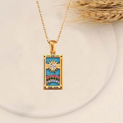 YILUOCD Original Zirconia Tarot Card Necklace Classic Tarot Queen Lover Magician Moon Wealth Amulet Stainless Steel Jewelry - HORA GIFT