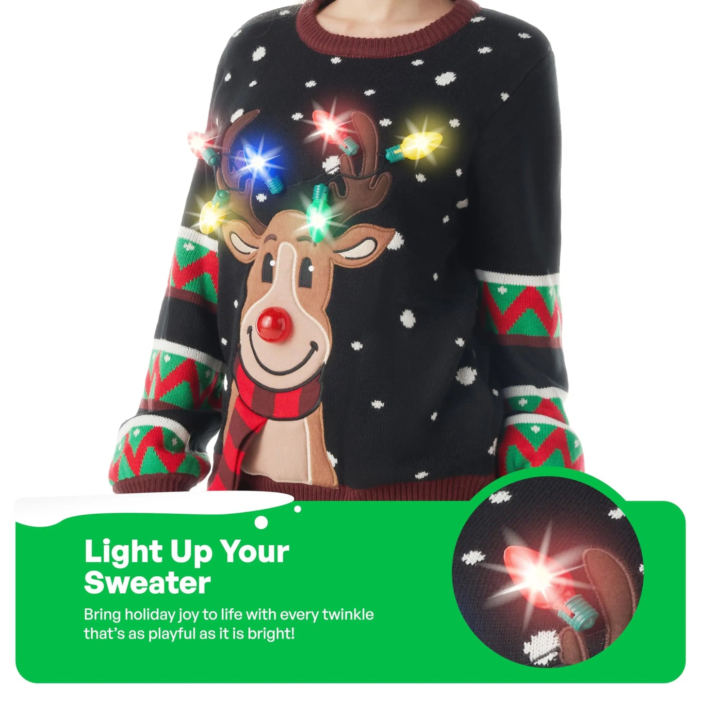JOYFY Womens LED Light Up Christmas Sweater Christmas Ugly Sweater with Light Bulbs for Women Christmas Gift