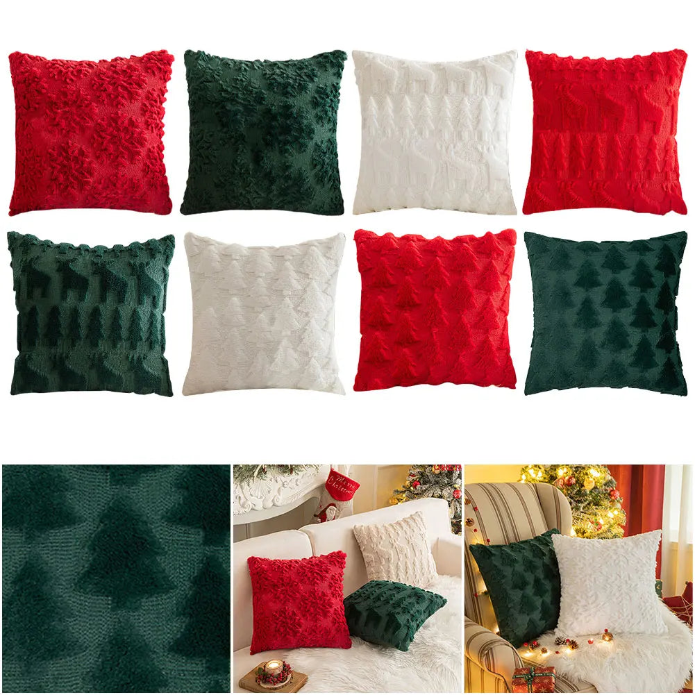 Christmas Pillow Covers Soft Plush Pillowcase Cushion Cover for Couch Sofa Holiday Festivals Winter Home Decor