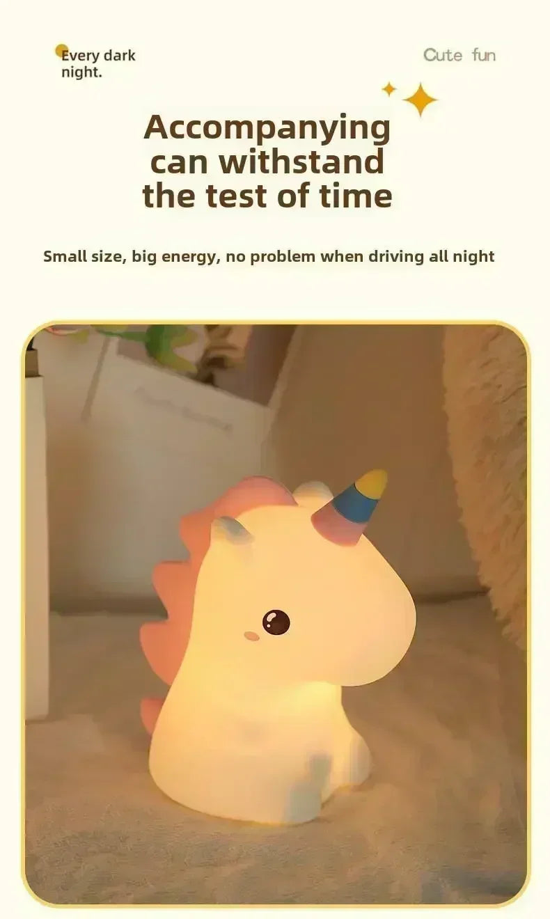 【Perfect Christmas Gift】Adorable Unicorn Silicone Night Light – USB Rechargeable 3-Level Dimmable Touch Lamp