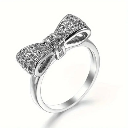 1Pc stylish and luxurious bow ring - sparkling synthetic zircon, perfect for everyday outfit party accessories