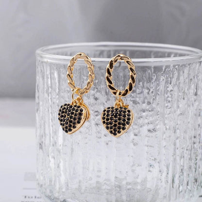 Golden Earrings D Letter Zircon Heart Shaped Pendant Retro Versatile Women's Jewelry - HORA GIFT