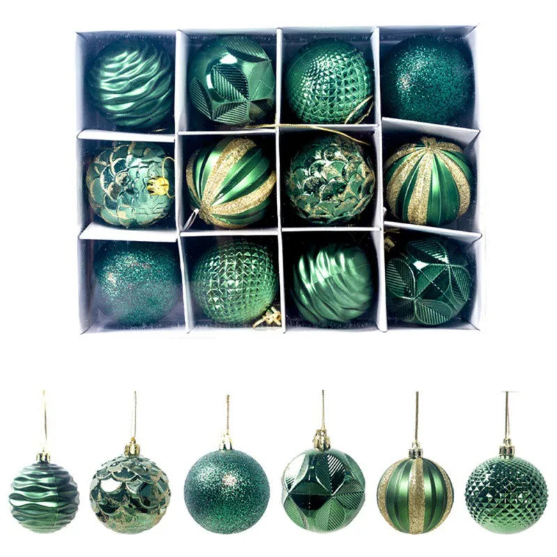 12pcs/set Christmas Round Balls Ornaments With Hanging Rope Christmas Tree Balls Pendant Navidad 2025 New Year Party Decorations