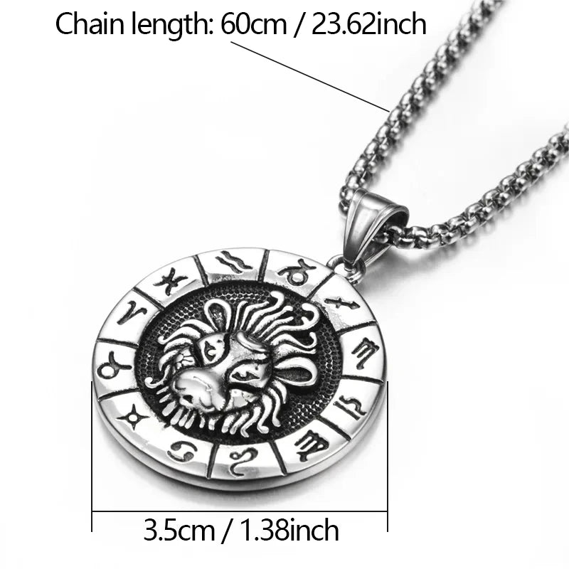 12 Constellation Zodian Signs Pendants Unique Design Horoscope Two-Sided Pendant Necklace for Men  Jewelry Birthday Gifts
