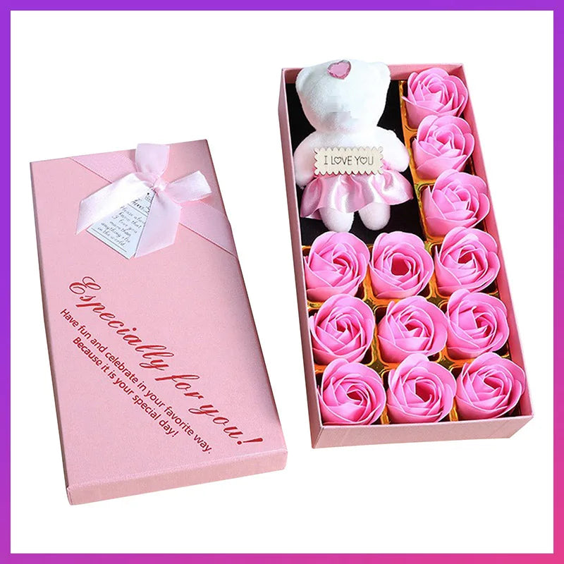 Soap Rose Romantic Scented Bath Soap Flowers Home Decor Fake Flower Wedding Pink Petal Valentine's Day Party Gift Box